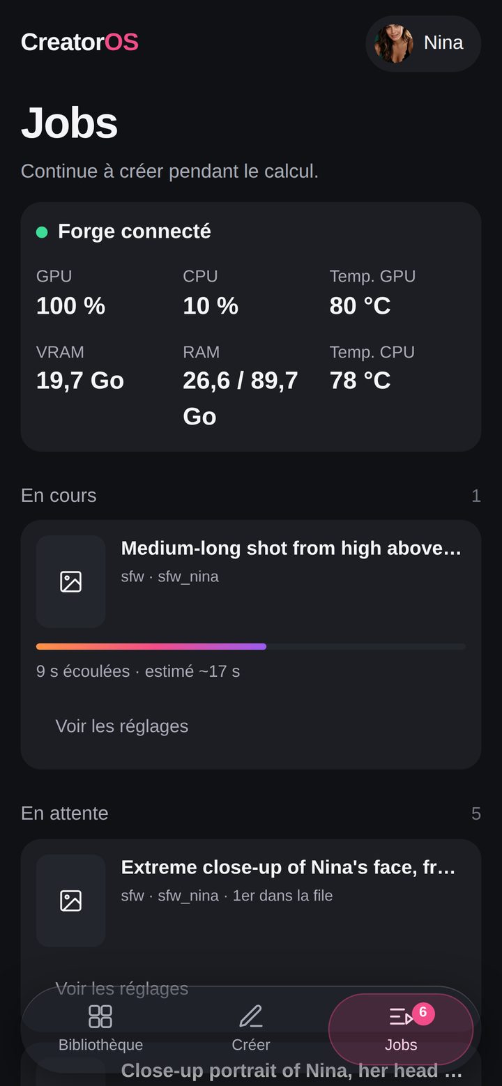 L’interface iPhone : le suivi des rendus en cours