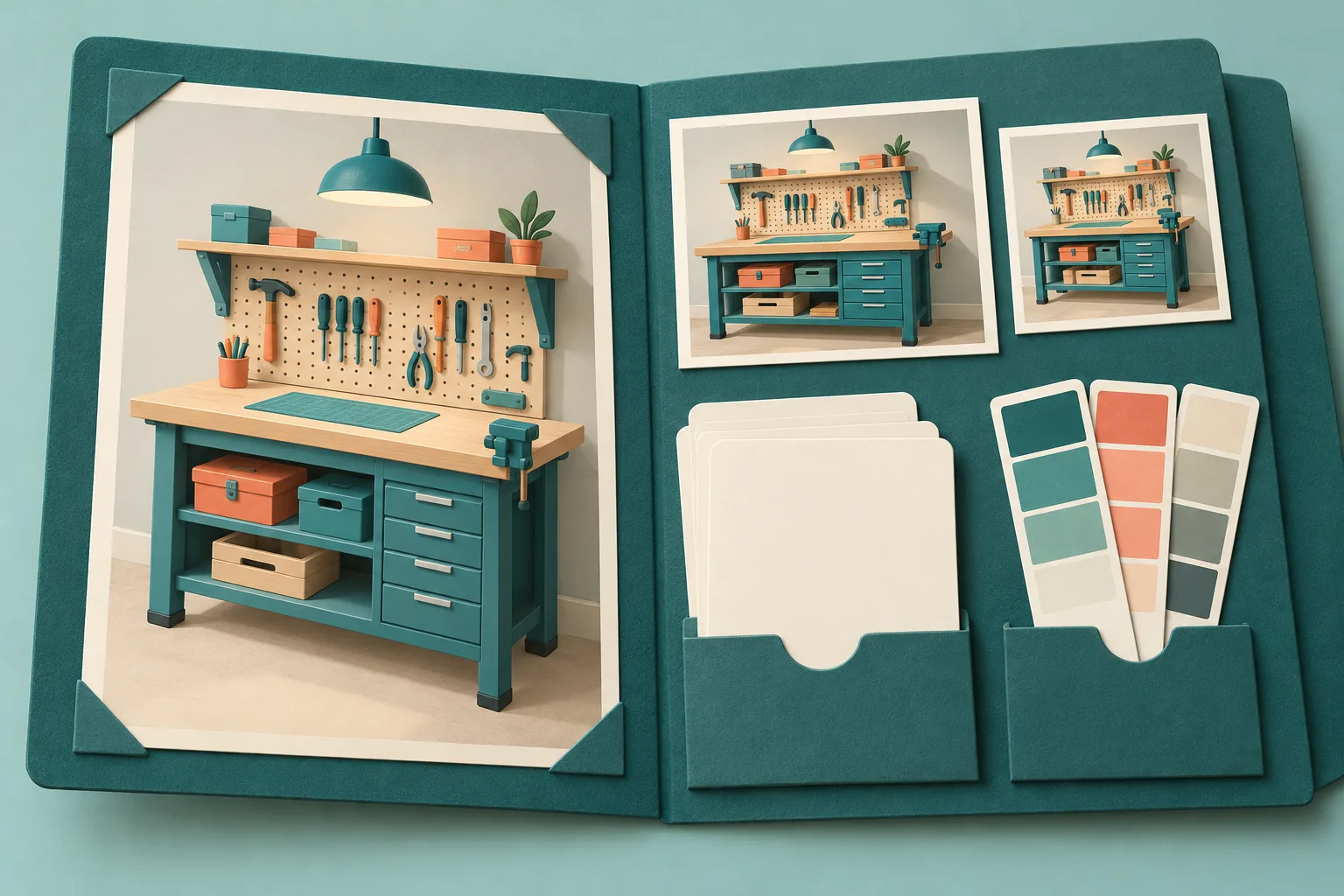 Un dossier réunit une illustration, ses déclinaisons de format, des fiches et une palette de couleurs.